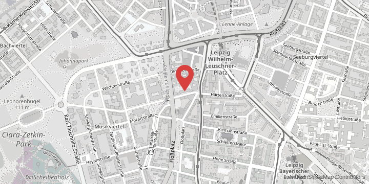die Karte zeigt folgenden Standort: Research Academy Leipzig, Straße des 17. Juni 2, 04107 Leipzig