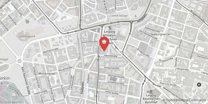 the map shows the following location: Institute of Medical Physics and Biophysics, Härtelstraße 16-18, 04107 Leipzig