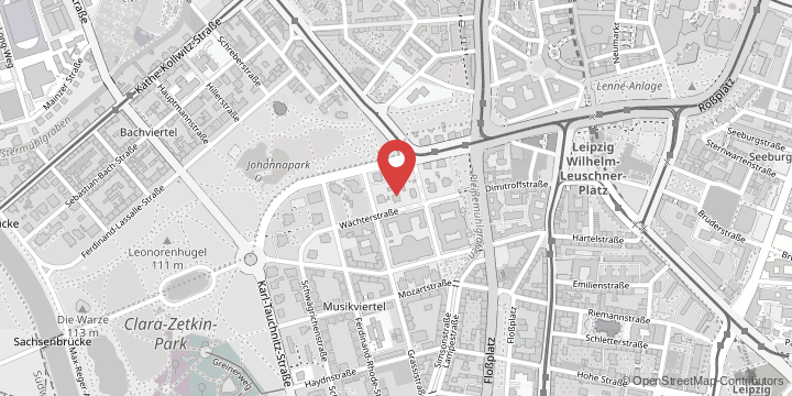 the map shows the following location: Leipzig Institute of German Literature, Wächterstraße 34, 04107 Leipzig