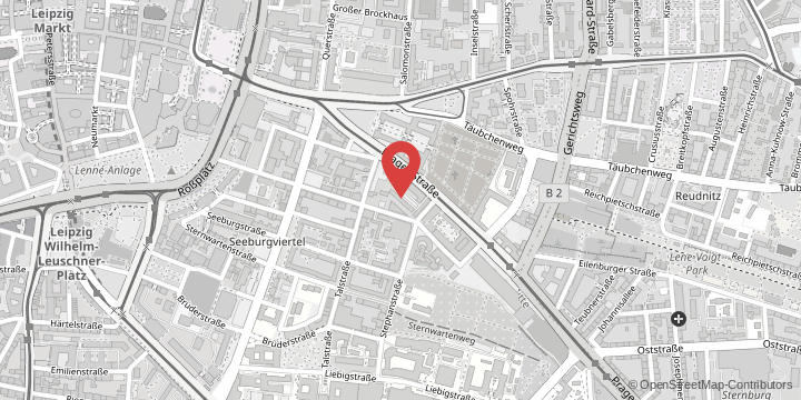 the map shows the following location: University Archive, Prager Straße 6, 04103 Leipzig
