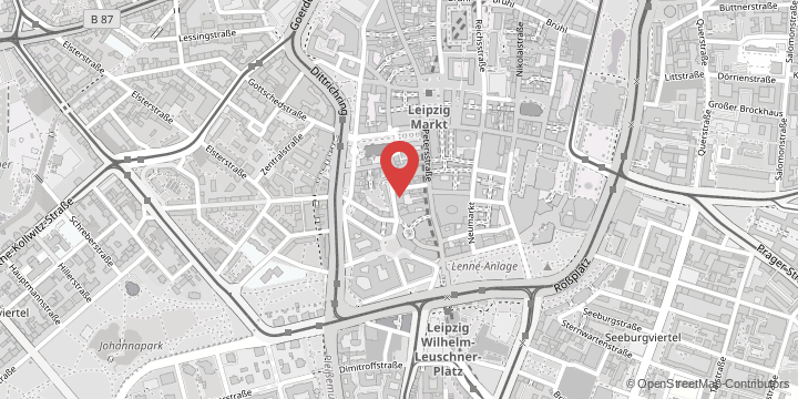 die Karte zeigt folgenden Standort: Institut für Völkerrecht, Europarecht und ausländisches öffentliches Recht, Burgstraße 21, 04109 Leipzig