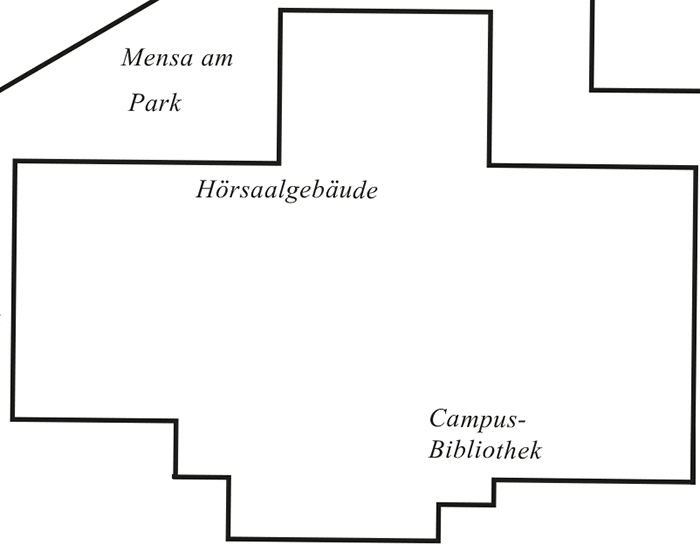 Grafik: Übersichtsplan zur Standaufteilung im Hörsaalgebäude zum Studieninformationstag 2023