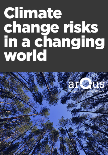 Plakat mit Bäumen und der Aufschrift "Climate change risks in a changing world"